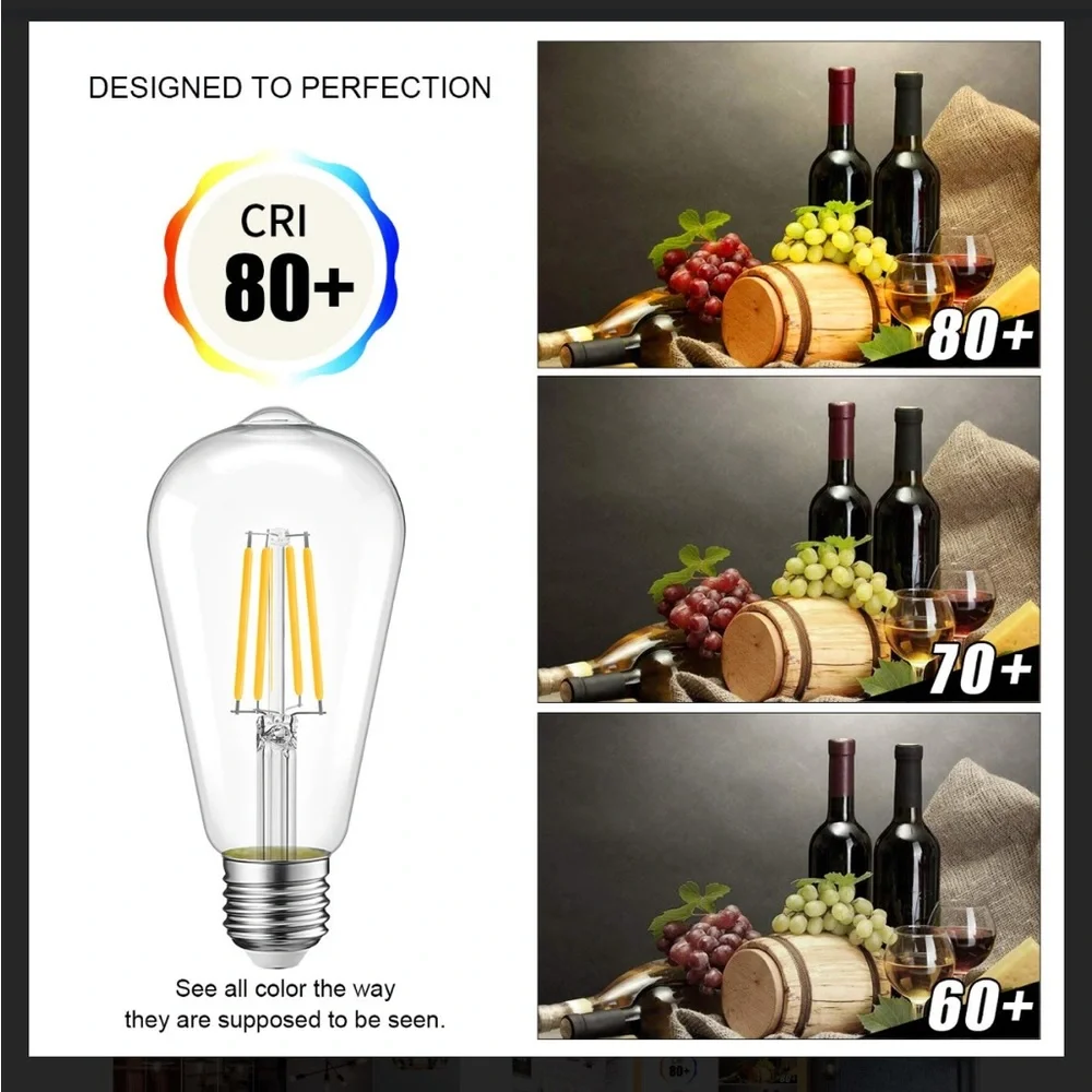 2 Pk Edison Dimmable 2700K Warm White Vintage Edison Light Bulb E26 Medium Base